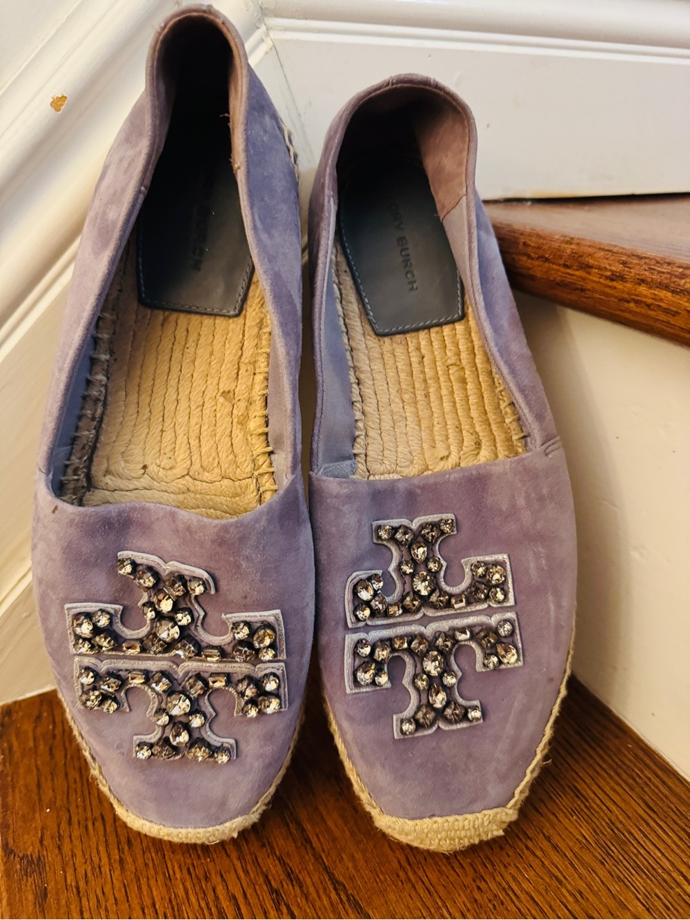 Tory Burch Lavender Suede Espadrilles with Embellished Logo